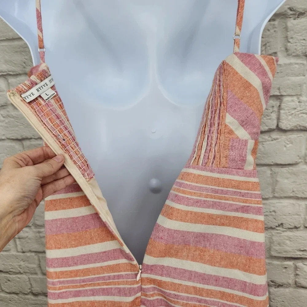 HYFVE Pink Stripe sweetheart neck spaghetti strap linen blend dress Size large - Picture 9 of 15